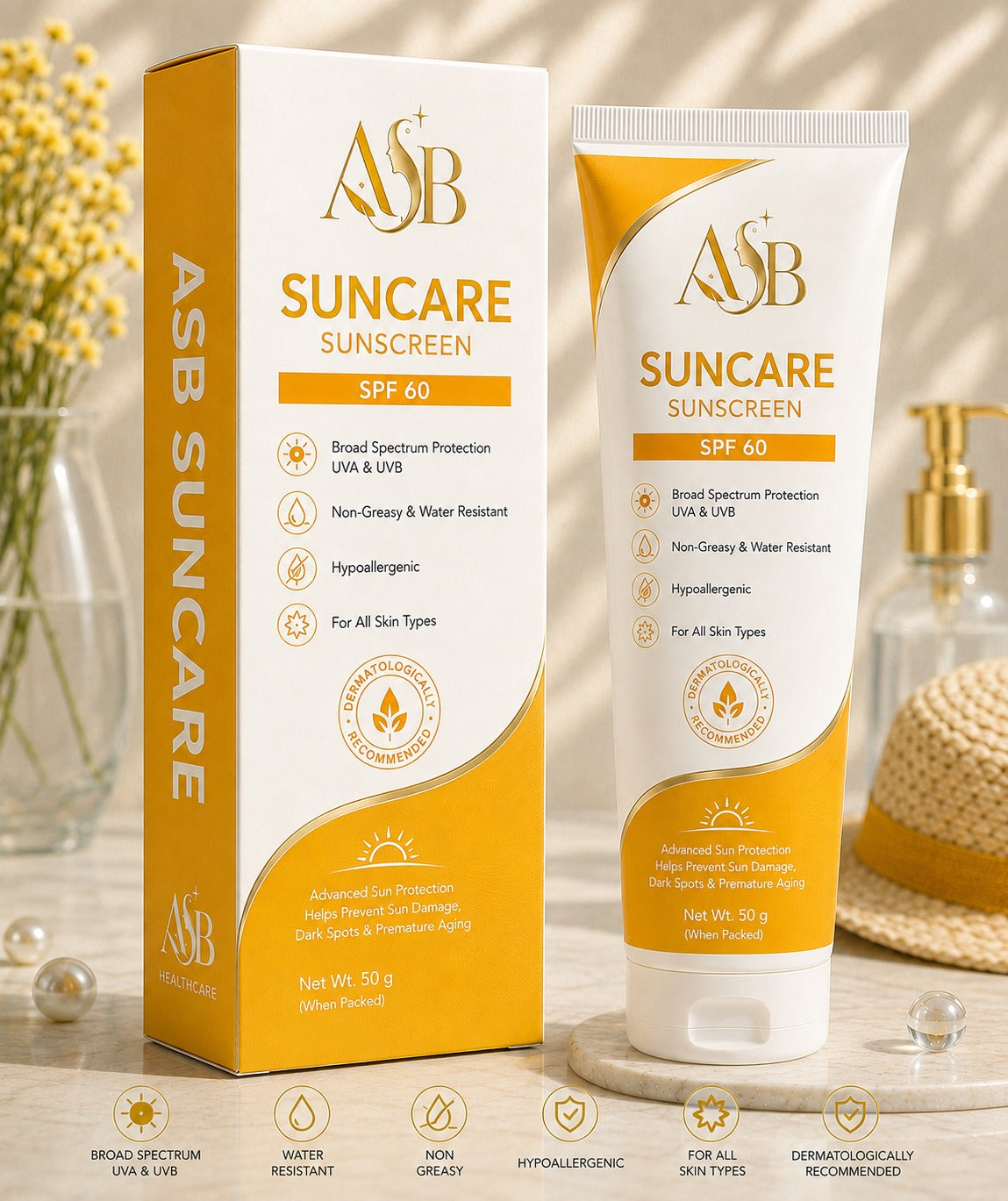 ASB Suncare Sunscreen SPF 60 – Broad Spectrum UVA & UVB Protection 50g